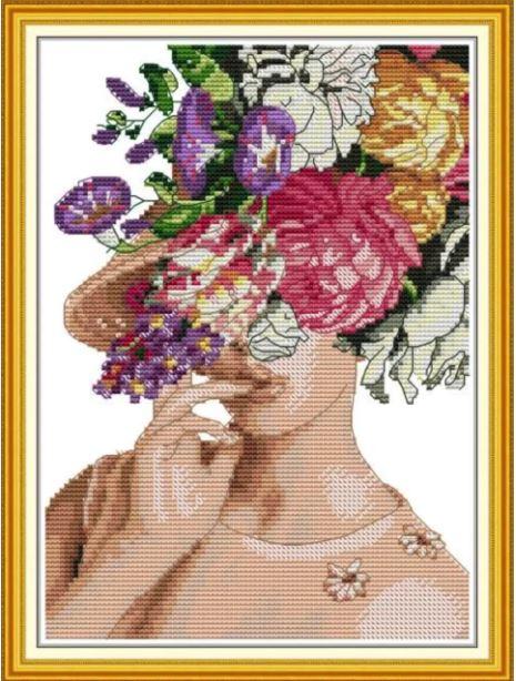 Набір для вишивання за нанесеною на канву схемою "Flower bowler hat". AIDA 14CT printed 21*30 см