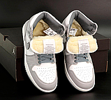 Жіночі кросівки Джордан Jordan 1 High Grey White (хутро) ALL10490, фото 7
