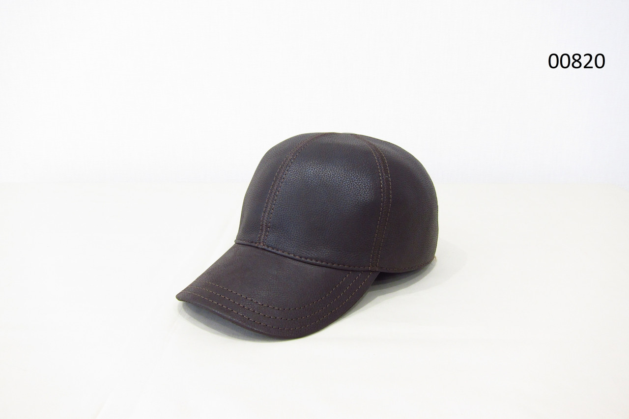 Чоловіча бейсболка з натуральноі шкіри коричньова на флісі. DAVANI 00820, фото 1