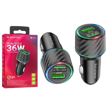 АЗП Borofone BZ21A QC3.0 36W (2USB/3.0A) з кабелем USB - Type C, фото 1