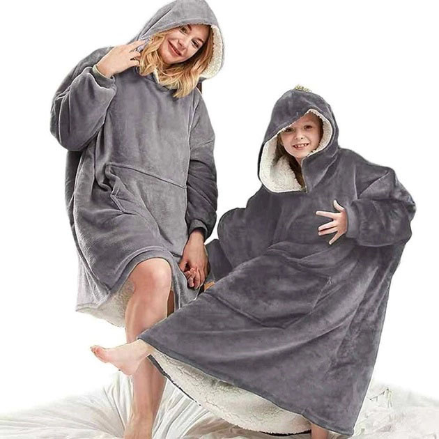 Халат плед согревающий для двоих с рукавами snuggie Худи плед трансформер одеяло для взрослых ,Цвет: серый - фото 7 - id-p1997338612