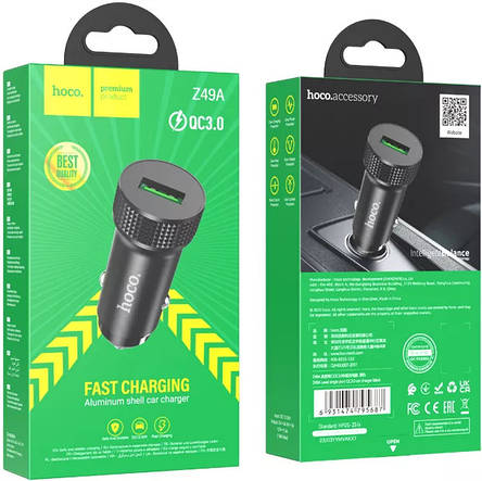 Автомобільний зарядний пристрій Hoco Z49A Level USB QC3.0 Black, фото 1