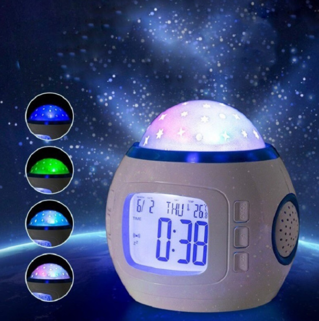 Музичний нічник-проєктор зоряне небо 1038 з годинником і будильником