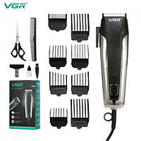 Професійна машинка для стрижки волосся 8 насадок VGR V-120 Pro Чорний + Ножиці TOS