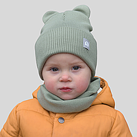 Хакі Шапка для хлопчика демісезонна з вушками 3 4 роки 5 6 7 років, Дитячі шапки весна-осінь зима тепла