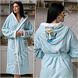 Жіночий банний халат мікрофібра смужка Блакитний  Donald, фото 2