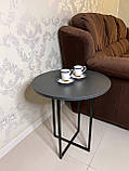 Круглий журнальний столик - Лофт, чорний каркас, стіл сірий, фото 3