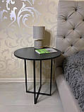 Круглий журнальний столик - Лофт, чорний каркас, стіл сірий, фото 2