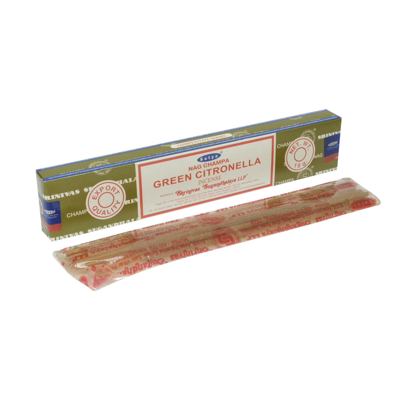 Аромапалочки GREEN CITRONELLA (15GM) SATYA / освіжаючі пахощі для бадьорості та настрою Сатья