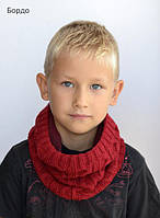 Бордовый Зимний шарф хомут на флисе для детей, Шарф-труба бафф на флисе для врослых, Баф на зиму