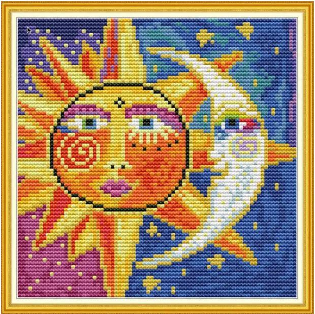 Набір для вишивання за нанесеною на канву схемою "Sun and Moon". AIDA 14CT printed, 19*19 см