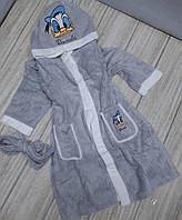 Дитячий банний халат мікрофібра велсофт Сірий  Donald 8-12 років