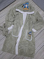 Дитячий банний халат мікрофібра велсофт Фісташковий  Donald 8-12 років