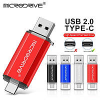 Флешка MICRODRIVE USB 128 гб , Flash 128gb Двухсторонняя флешка + Type-C