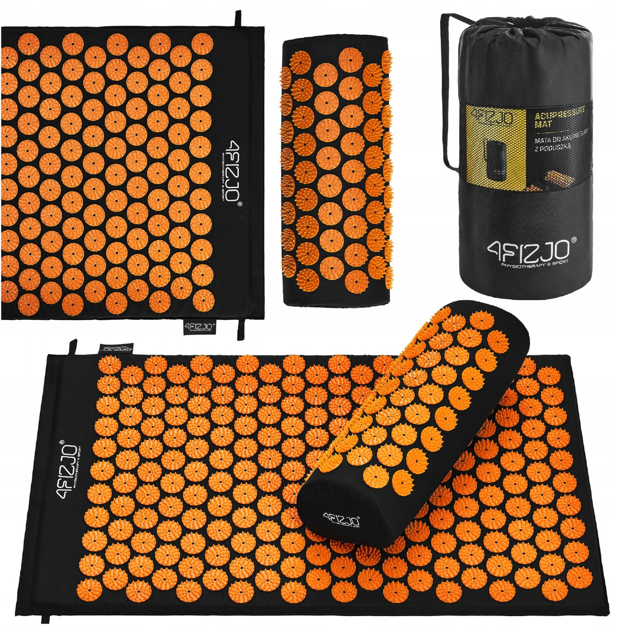 Килимок акупунктурний з валиком 4FIZJO Classic Mat Аплікатор Кузнєцова Black/Orange (P-5907222931752)