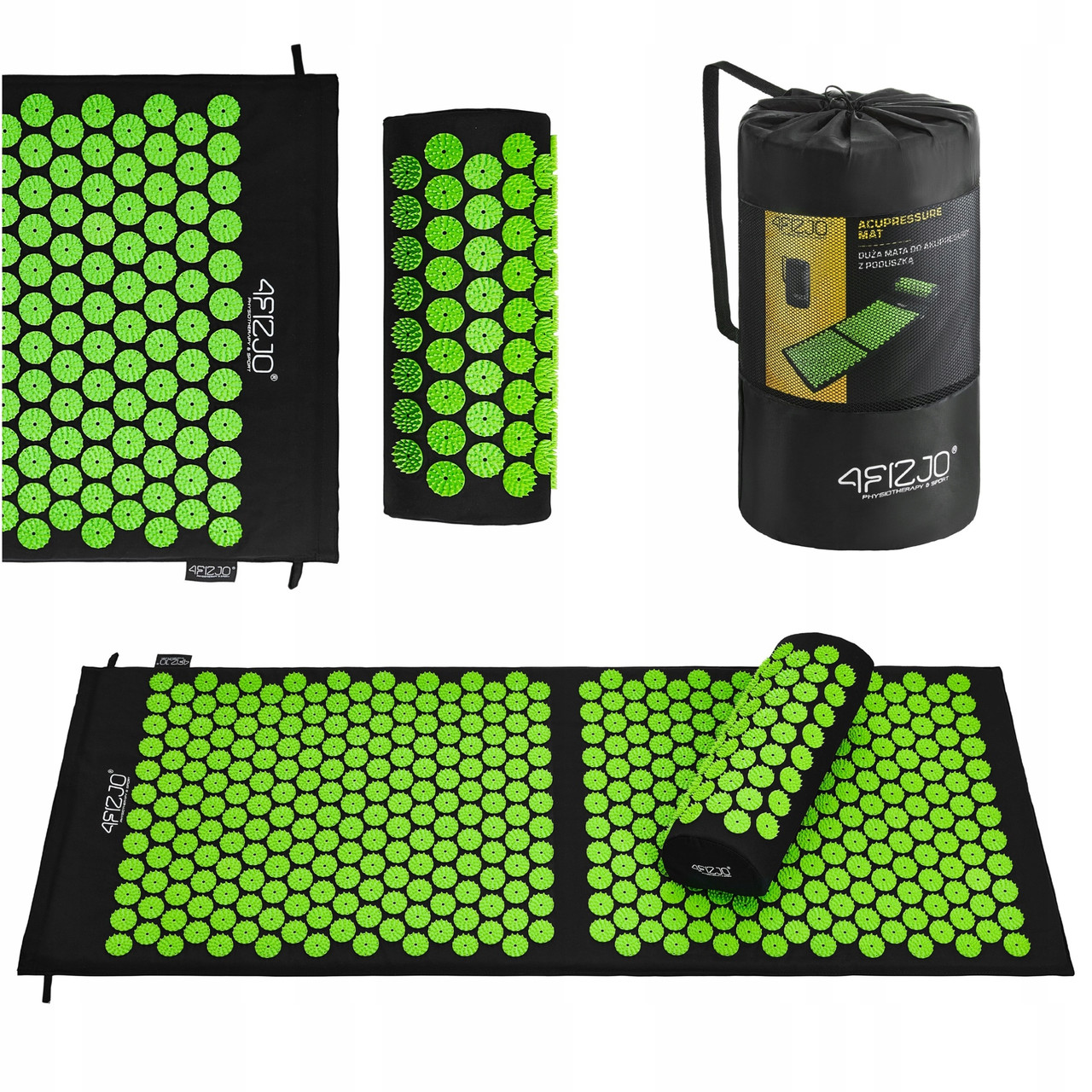 Килимок акупунктурний з валиком 4FIZJO Classic Mat XL Аплікатор Кузнєцова Black/Green (P-5907222931769)