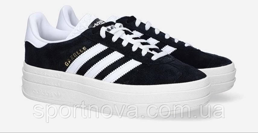 Жіночі кросівки на товстій підошві Adidas Gazzelle замшеві сині з білим р 36-40, фото 1