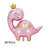 Шар фольгированный фигурный 96х67 см Динозаврик мультяшки Розовый