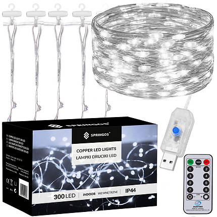 Гірлянда водоспад (штора) Springos 3 x 3 м 300 LED Pilot USB CL4023 Cold White, фото 1