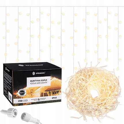 Гірлянда бахрома вулична (зовнішня) Springos 8 м 200 LED CL0201 Warm White, фото 1