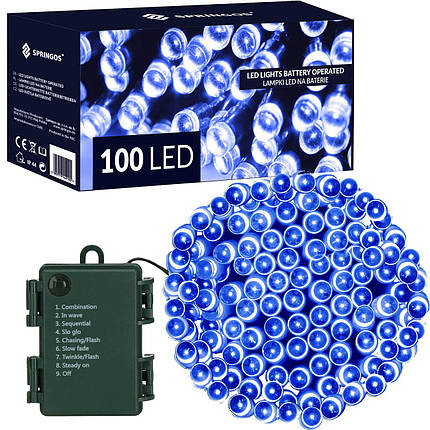 Гірлянда на батарейках Springos 10 м 100 LED CL4033 Blue, фото 1