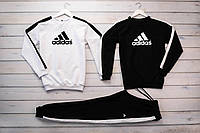 Костюм мужской зимний Adidas 2 Кофты + Штаны с начесом черный | Спортивный костюм на флисе Адидас