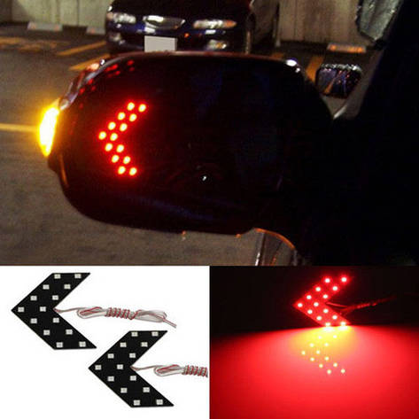 Покажчики повороту LED для авто на бокове дзеркало, пара, червоні, фото 1