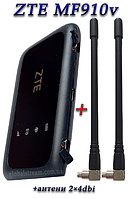 Мобільний модем 4G-LTE/3G WiFi Роутер ZTE MF910v чорний (KS,VD,Life) + 2 антени 4G(LTE) по 4 db