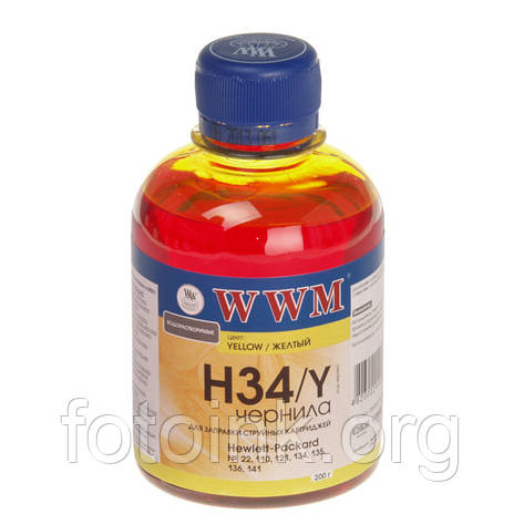 Водорозчинні чорнила WWM для HP (H34/Y Yellow 200г, фото 1
