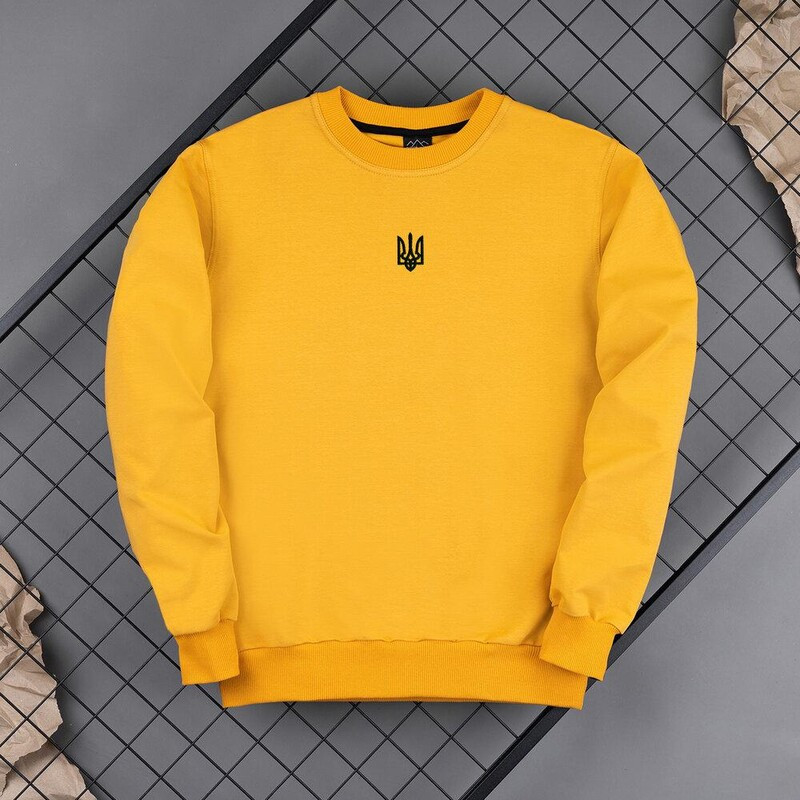 Світшот бавовняний Pobedov жовтий з гербом України, фото 1