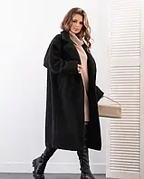 Свободное черное пальто из букле