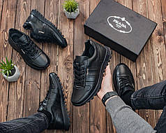 Кросівки PRADA Black з натуральної шкіри ! Повсякденне шкіряне взуття Виробник - Україна