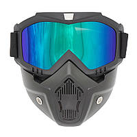 Универсальная маска - трансформер для езды на мотоцикле или горнолыжного спорта синие линзы ATE