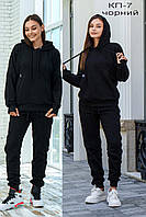 Спортивно прогулянковий жіночий костюм чорного кольору  трикотаж тринитка петля 42-60 розміри