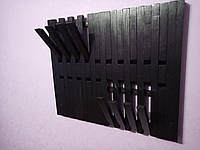 Вешалка настеная с откидними гачками Piano натуральное дерево ручная работа 70х50 Черная