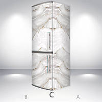 Наклейка на холодильник, текстура под мрамор, 200х65 см - Лицевая+Правая(C), с ламинацией