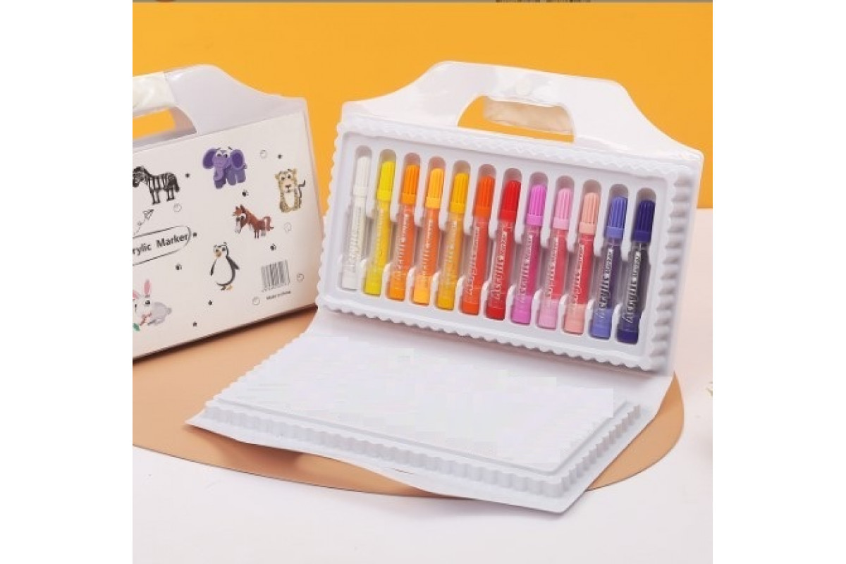 Різнокольорові акрилові маркери 12 кольорів для малювання на різних поверхнях, фото 1