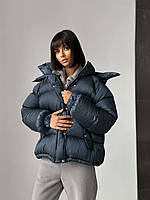 Жіноча зимова куртка пуховик темно синього кольору