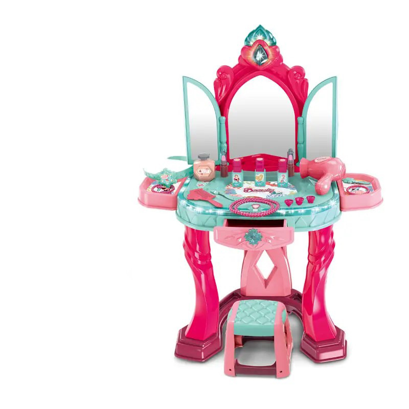 Трюмо зі стільчиком (світло, звук, стільчик, косметика, фен, потрійне дзеркало, аксесуари. 008-989, фото 1