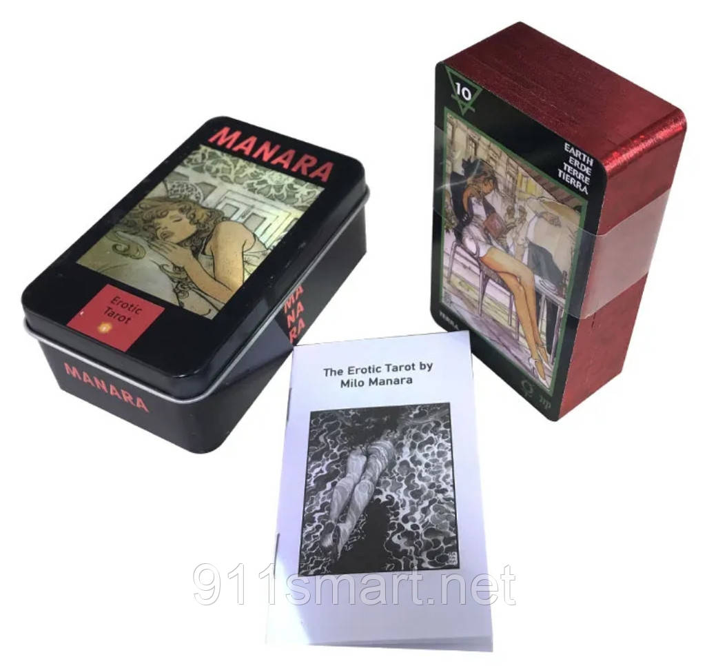 Таро Манара ( Manara tarot) у бляшаній коробочці з червоним зрізом.