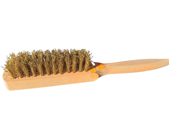 Щітка для змітання 5-ти рядна на дерев'яній ручці, латунна, м'яка h-18мм