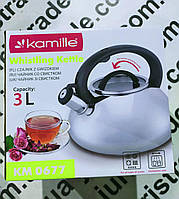 Чайник 3 л. із нерж. сталі зі свистком і скл.кришкою (чорна ручка) KAMILLE KM 0677 №653359