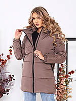 Тепла зимова жіноча куртка. Є БАТАЛ. Колір капучіно.