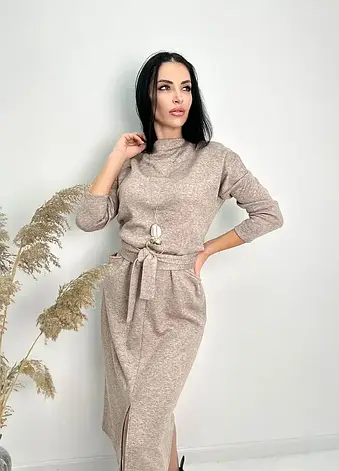 Сукня тепла з подвійної ангори міді з розрізом коричневе, фото 1