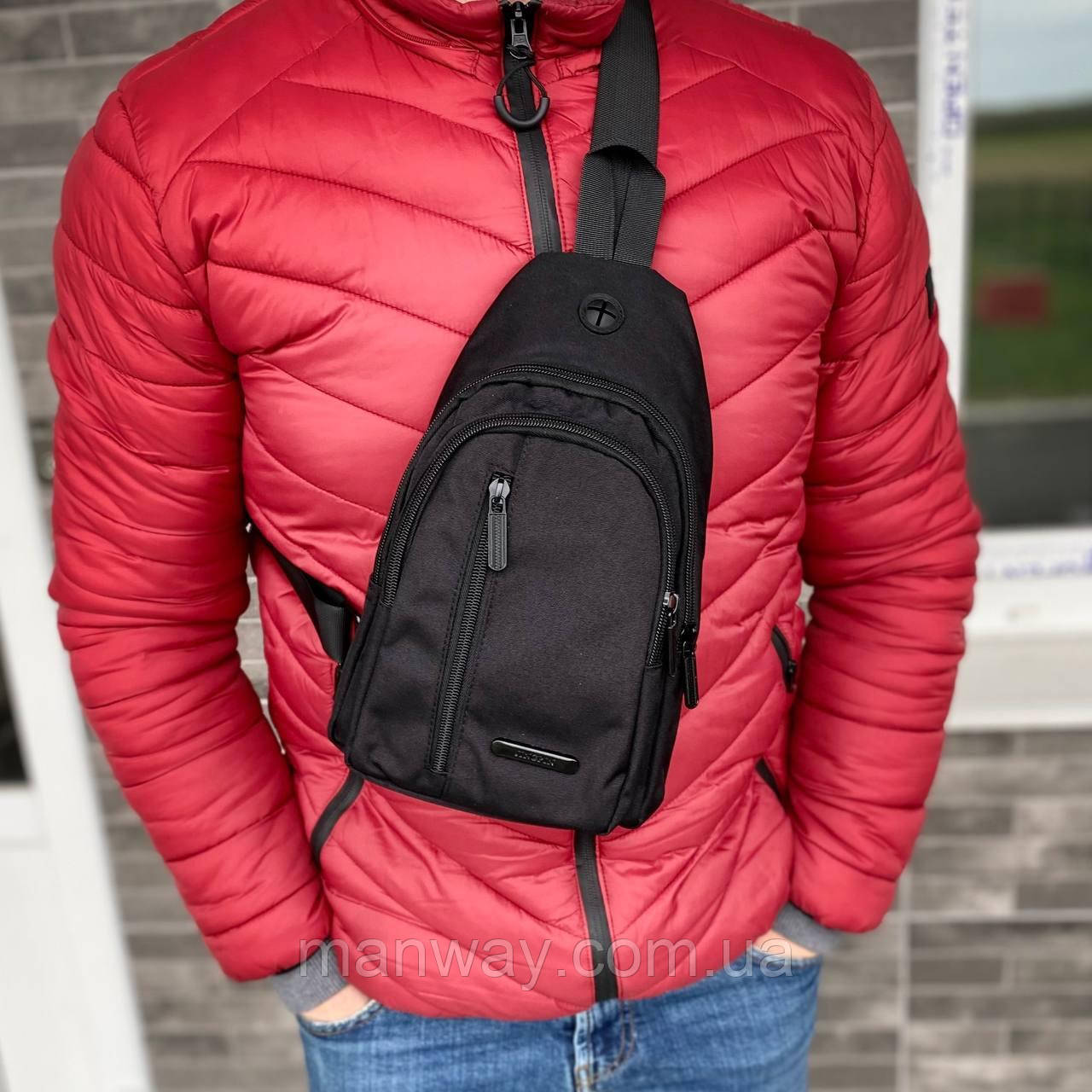 Чоловіча сумка нагрудна бананка слінг через плече Street black