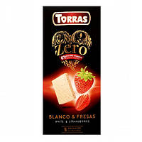 Шоколад білий Torras Zero Полуниця без цукру та глютену 125г