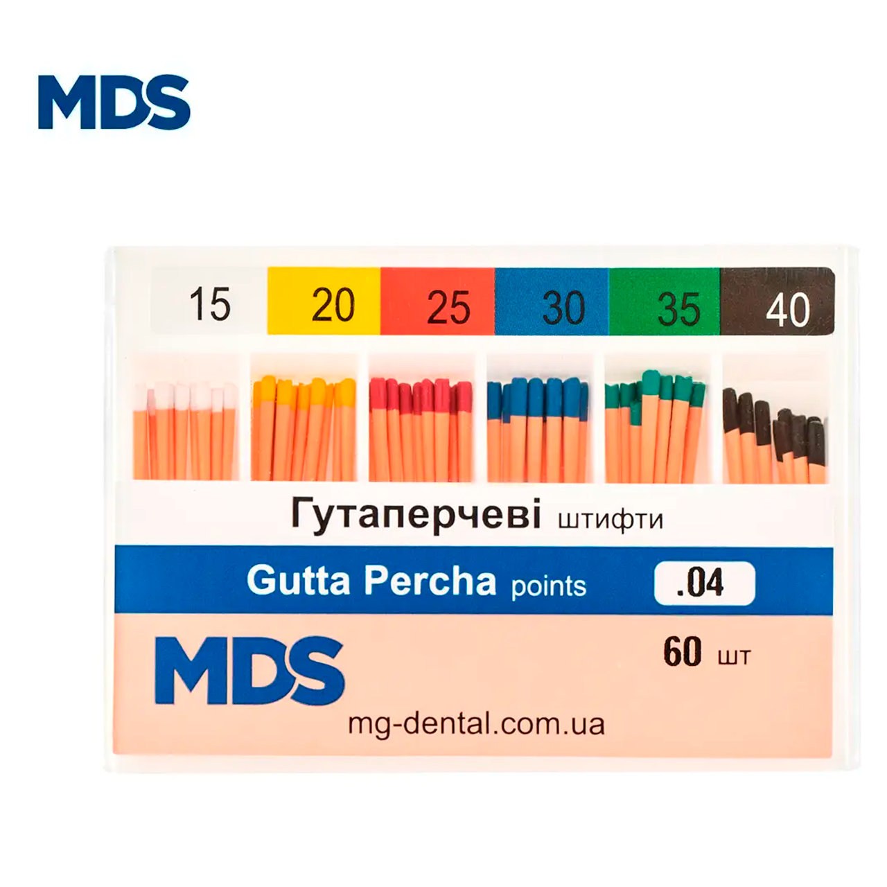 Гуттаперчевые штифты стоматологические MDS кон. 04 - фото 1 - id-p1994315074