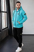 Чоловічий зимовий спортивний костюм Stone Island бірюзовий Комплект Стон Айленд теплий на флісі