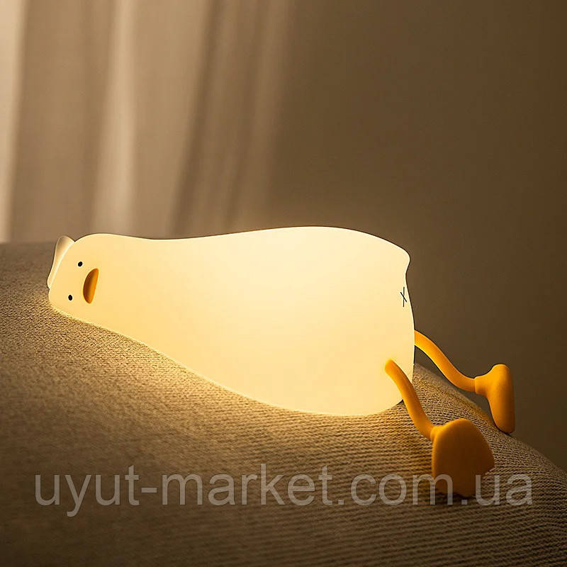 Дитячий силіконовий нічник "Втомлена качка" підставка під телефон Duck Night Light з таймером, фото 1