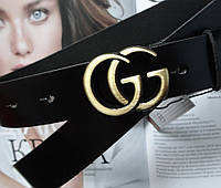 Женский черный кожаный ремень Gucci 3 см пряжка бронза хорошее качество
